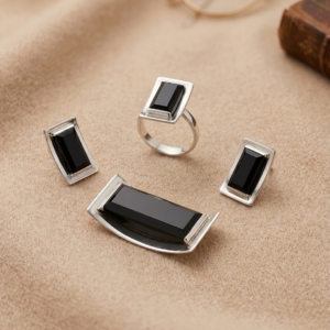 Juego de Plata y Piedra Rectangular