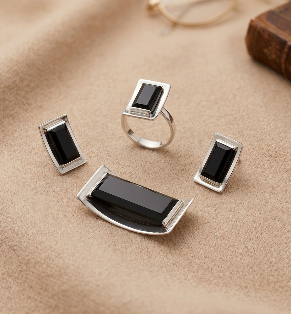 Juego de Plata y Piedra Rectangular
