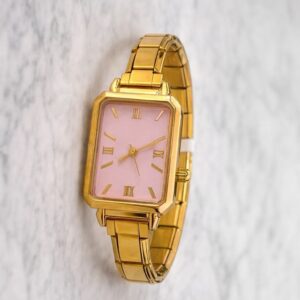 Reloj "Retro Square Gold & Pink"