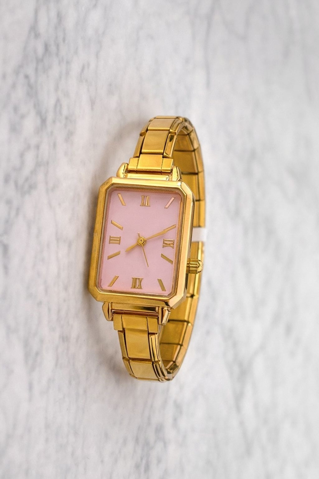 Reloj "Retro Square Gold & Pink"